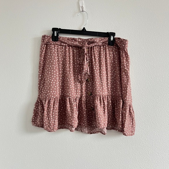 Indigo Rising Dresses & Skirts - Indigo Rising Mauve Pink White Polka Dot Mini Skirt XL Boho Coquette Shabby Chic